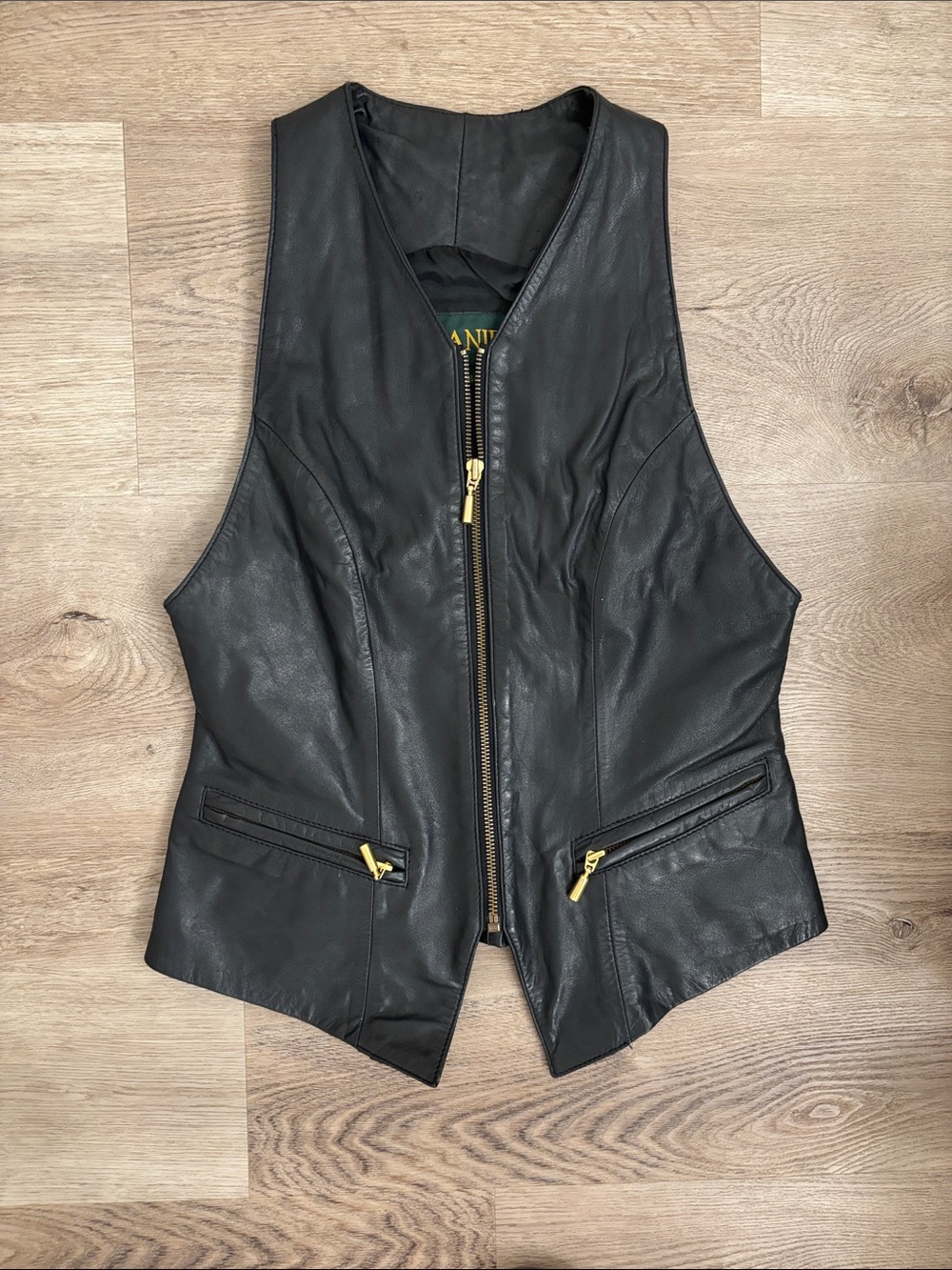 Black Leather Zip Front Women's Vest